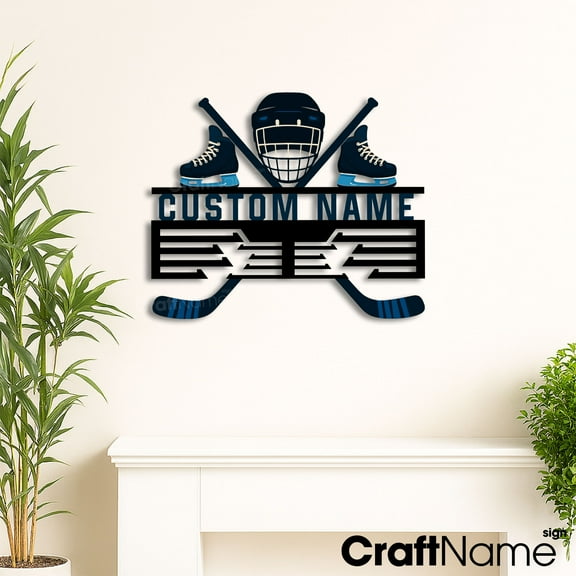 Craftnamesign Custom Metal Hockey Medal Hanger, Medal Display Awards Sign, Hockey Player Gift