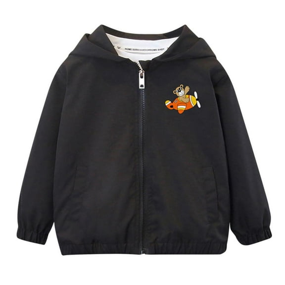 Eltusu Boys Jackets, Printed Waterproof Windproof Hooded Outerwear with Pockets Black Size 7-8 T