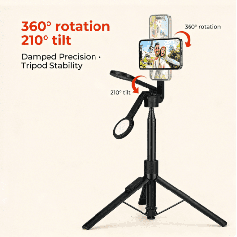 MUNBYN Portable 65.8IN Phone Floor Stand, Magnetic Height Adjustable Floor Stand Tripod，— Includes Bluetooth Remote for Remote Operation