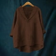 thumbnail image 2 of Chemise Décontractée en Mélange de Lin Coupe Ample Col Rond Style Élégant, 2 of 3
