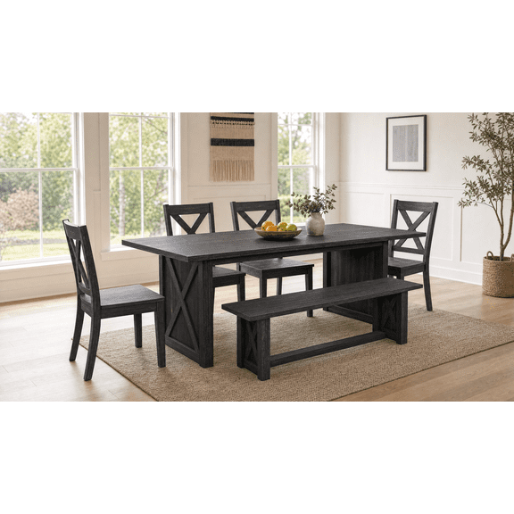 70.87" Farmhouse Large Dining Table for 6-8 People, Rectangular Wood Dining Table, Rustic Kitchen Dinner Table with X Solid Legs for Dining Room & Living Room, Gray