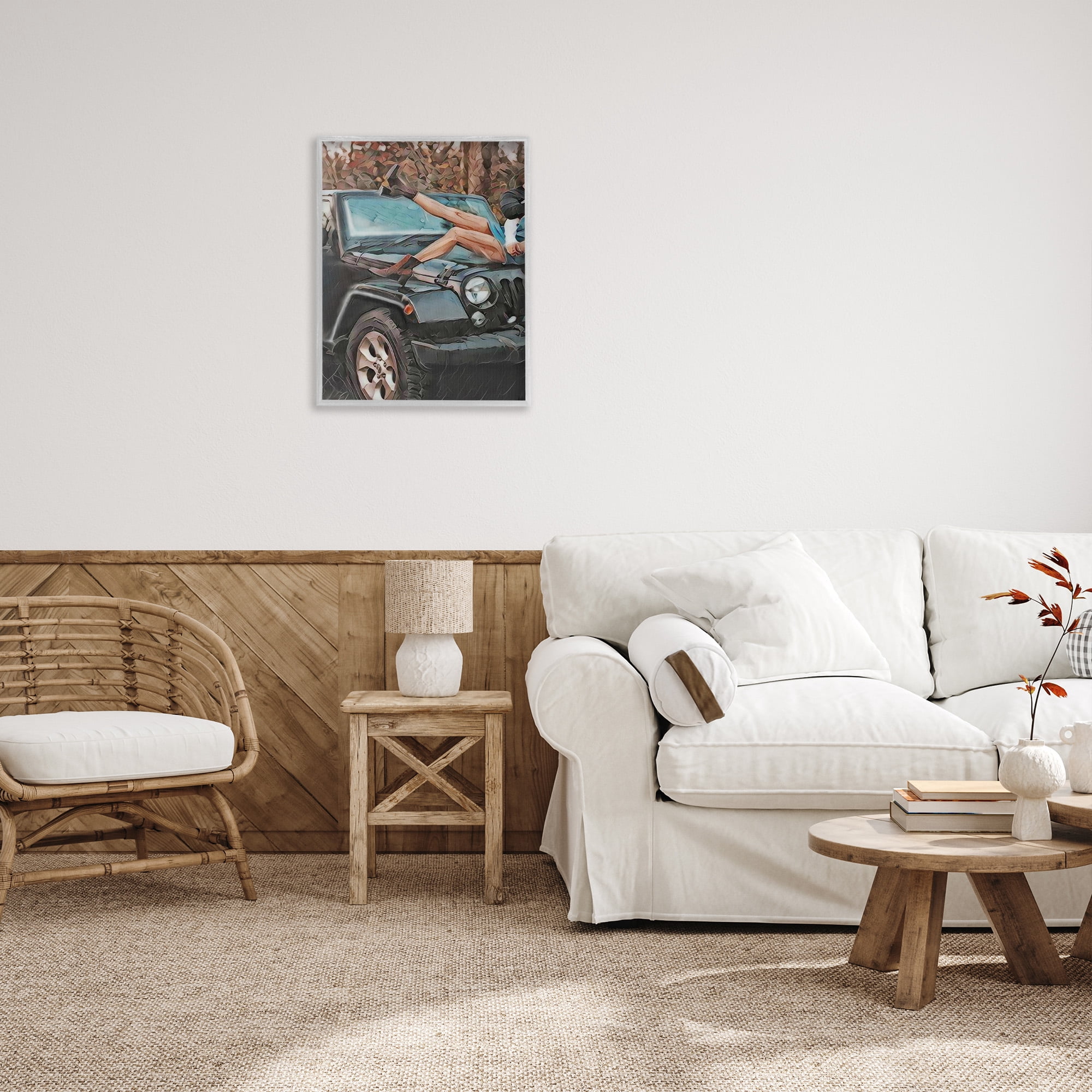 Stupell Industries Cowgirl on Car Hood Transportation Painting Gray Framed Art Print Wall Art, 24 x 30