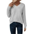 thumbnail image 4 of Diufon Long Sleeve Tees for Women V Neck Knitted Shirts Casual Loose Fall Fashion Sweaters Lightweight Tunic Tops, 4 of 9