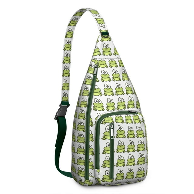 Cartoon Frog Sling Backpack - Whimsical Frog & Flower Print Design, Compact Lightweight Daypack for Cycling & Photography