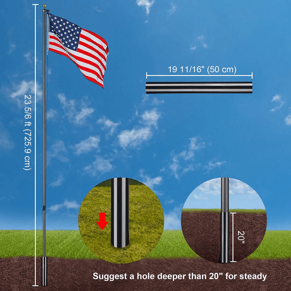 American Aluminum Sectional Flag Pole Set 30', Black