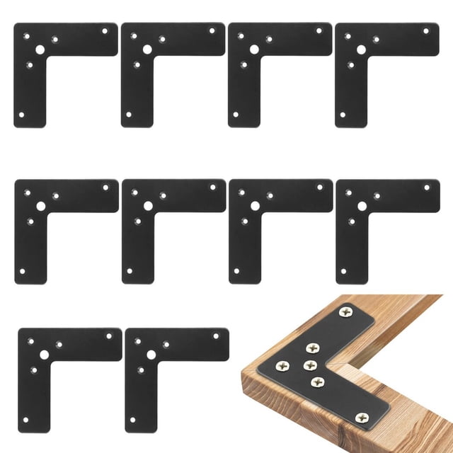 Soportes de esquina planos, 10 soportes de ángulo recto de 4 pulgadas de largo, placas de reparación planas para marcos de madera, camas, mesas, gabinetes, sillas, soportes de unión de acero laminado