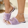 thumbnail image 6 of uublik Womens Bedroom Fuzzy Slippers Open Toe Memory Foam House Shoes Indoor Outdoor Non Slip House Slides, Purple, 6 of 7
