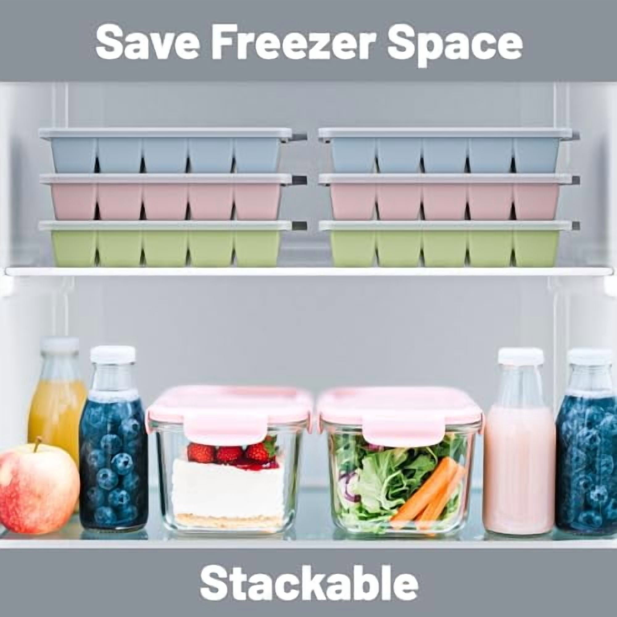Silicone Ice Cube Tray 3 Pack with Lids, Easy Release Ice Cube Molds for Freezer, Stackable Cube Molds for Cocktail, Whiskey, and Party Drinks, Blue Pink Green