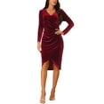 thumbnail image 2 of INSPIRE CHIC Women's Fall Winter Elegant Velvet Long Sleeve Wrap V Neck Ruched Bodycon Cocktail Party Midi Dress, 2 of 6