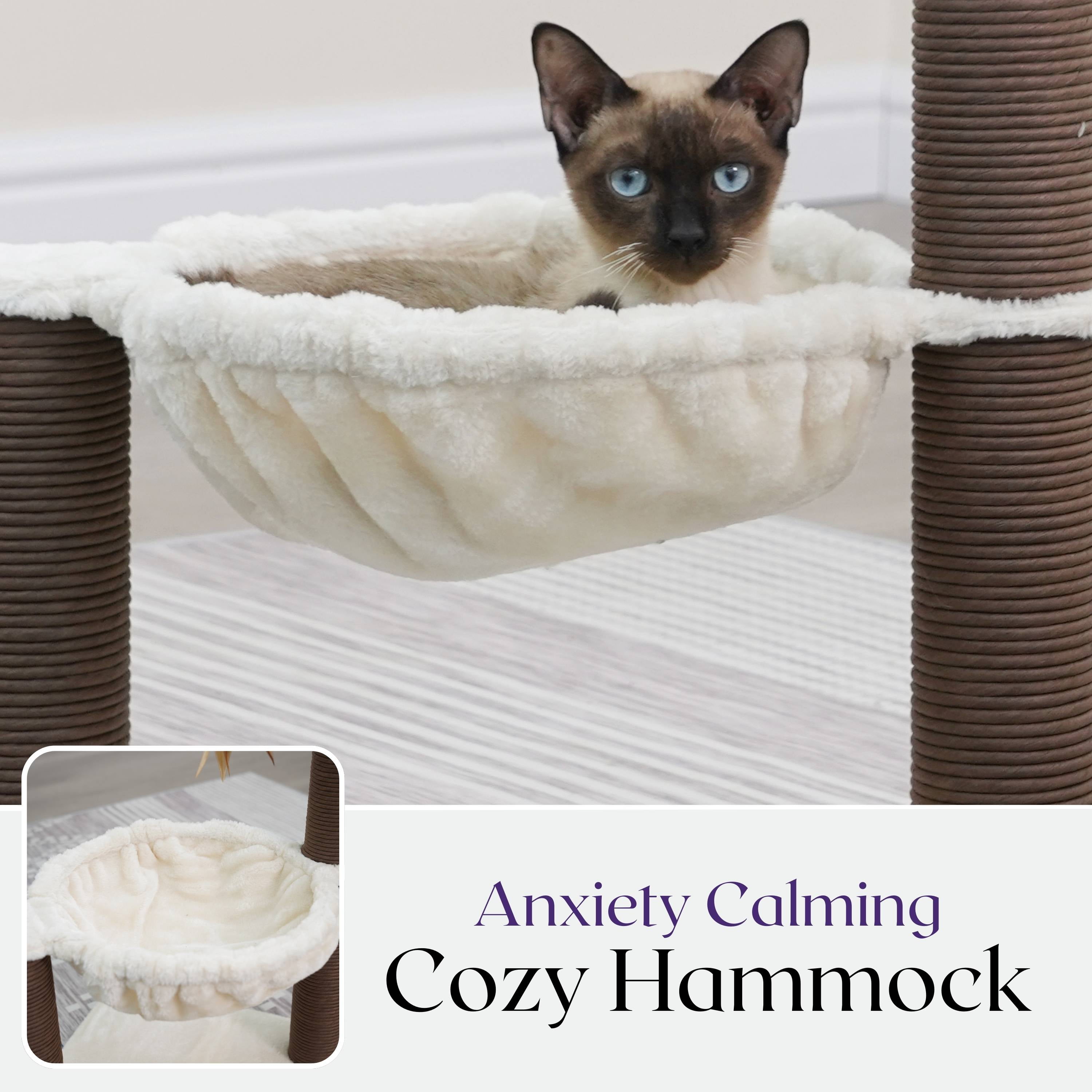 Catry 3-Level Cat Tree with Sisal Hammock, Plush Perch, Scratching Posts, Modern Design, Beige