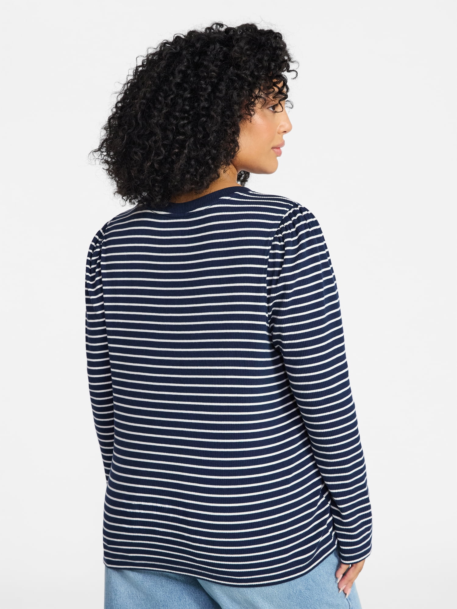 Terra & Sky Women's Plus Puff Long Sleeve Crewneck Top, Sizes 0X-5X