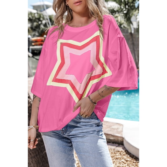 Plusashion Vibrant Star Patches Tee – Oversized, Effortless Style