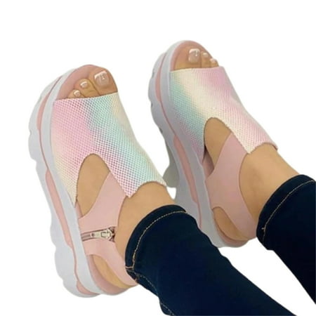 

Woman Chunky Platform Sandals Peep Toe Slip-on Shoes PU Made for Daily Casual