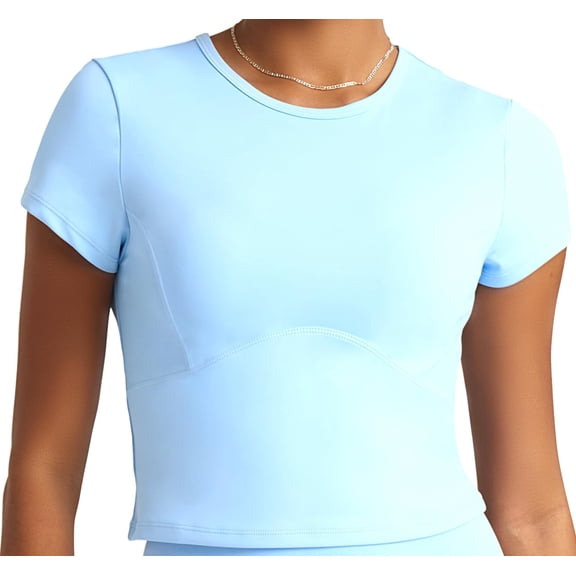 POPSUGAR Short Sleeve Athletic Tops for Women, Fitted Feminine Seamed Workout Shirts Breathable Gym Running Yoga Tshirts Dawn, X-Large