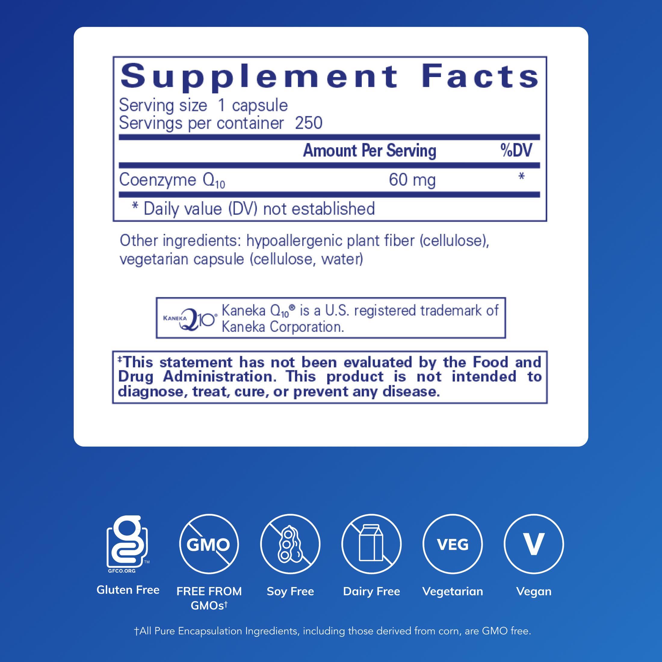 Pure Encapsulations CoQ10 60 mg | Coenzyme Q10 Supplement for Energy, Antioxidants, Brain and Cellular Health, Cognition, and Cardiovascular Support* | 250 Capsules
