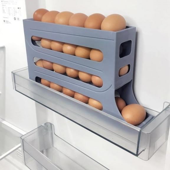 4 Tiers Egg Holder for Fridge - Auto Rolling Fridge Egg Organizer, Space-Saving Egg Dispenser Tray, 30 Eggs Fridge Egg Rack Large Capacity Egg Dispenser for Refrigerator Kichen (White)