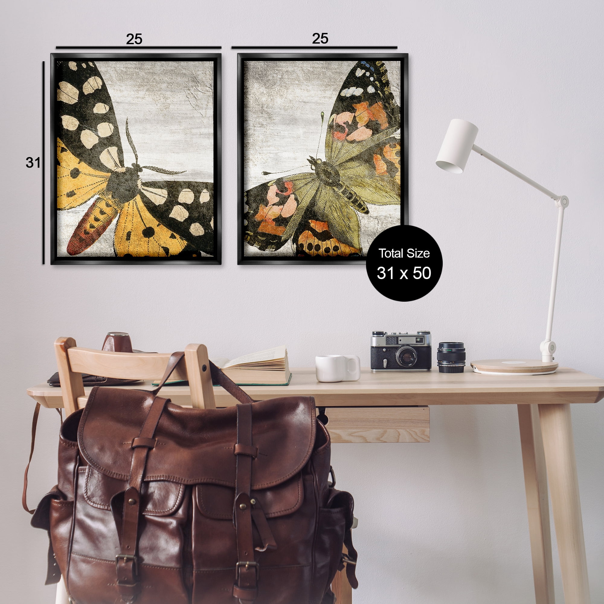 Stupell Industries Vintage Spotted butterflies Animals Painting Black Floater Framed Canvas Art Print Wall Art, 31 x 25, Set of 2