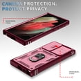 thumbnail image 6 of Allytechgroup Case for Samsung Galaxy S25 Ultra with 360° Rotatable Kickstand, [Slide Camera Cover] Shockproof Soft Bumper Rugged PC Phone Case Support Magnetic Car Mount for Women Men, Pink+Winered, 6 of 11