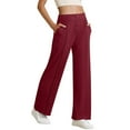 thumbnail image 5 of Women's Casual Straight Leg Trousers, High Waisted Button Down Elasticated Wide Leg Pants with Pockets, Office Casual Pants for Women,Vermilion,S, 5 of 5