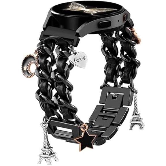 Stylish Metal Band Compatible with Samsung Galaxy Watch 7 Band/FE 6 5 4 40mm 44mm,Galaxy Active 2, 20mm Watch Strap Pretty Chain with Cute Decorative Charms Accessories for Samsung Watch Bands Women
