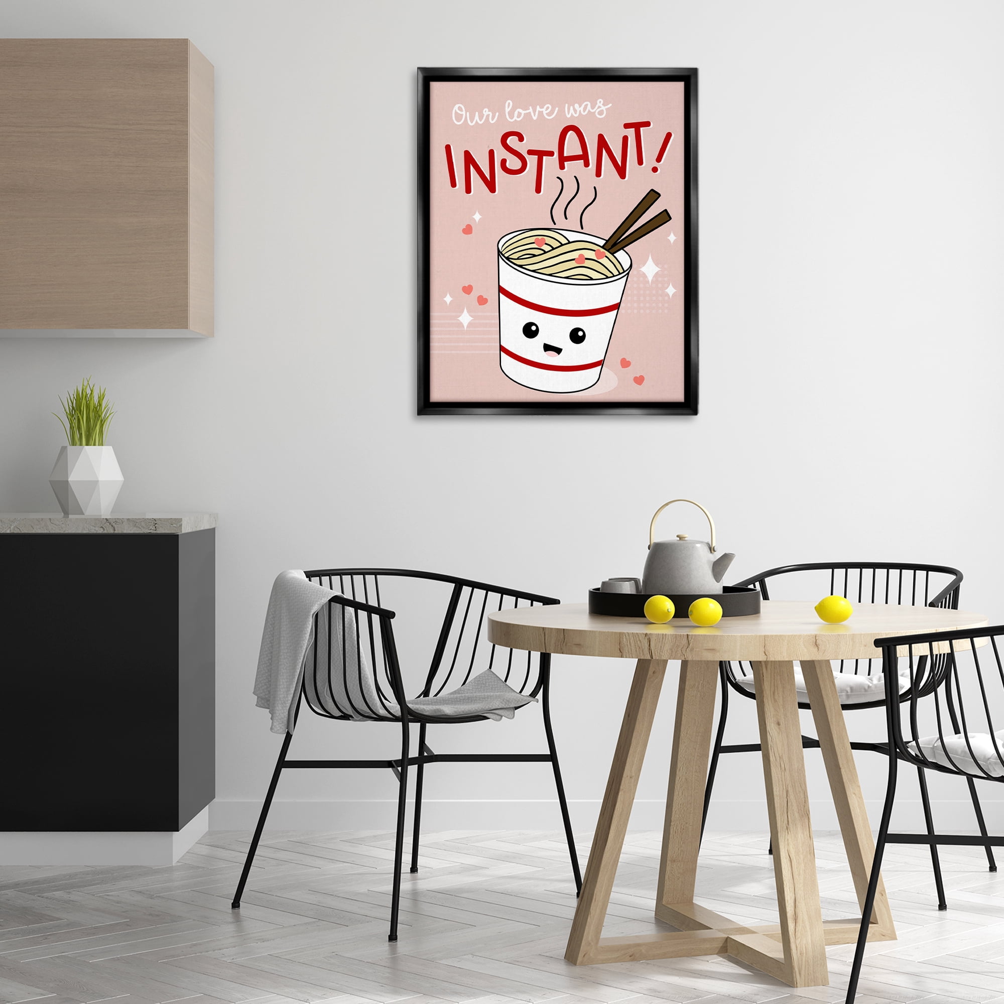Stupell Industries Love Was Instant Noodles Food & Beverage Painting Black Floater Framed Canvas Art Print Wall Art, 25 x 31