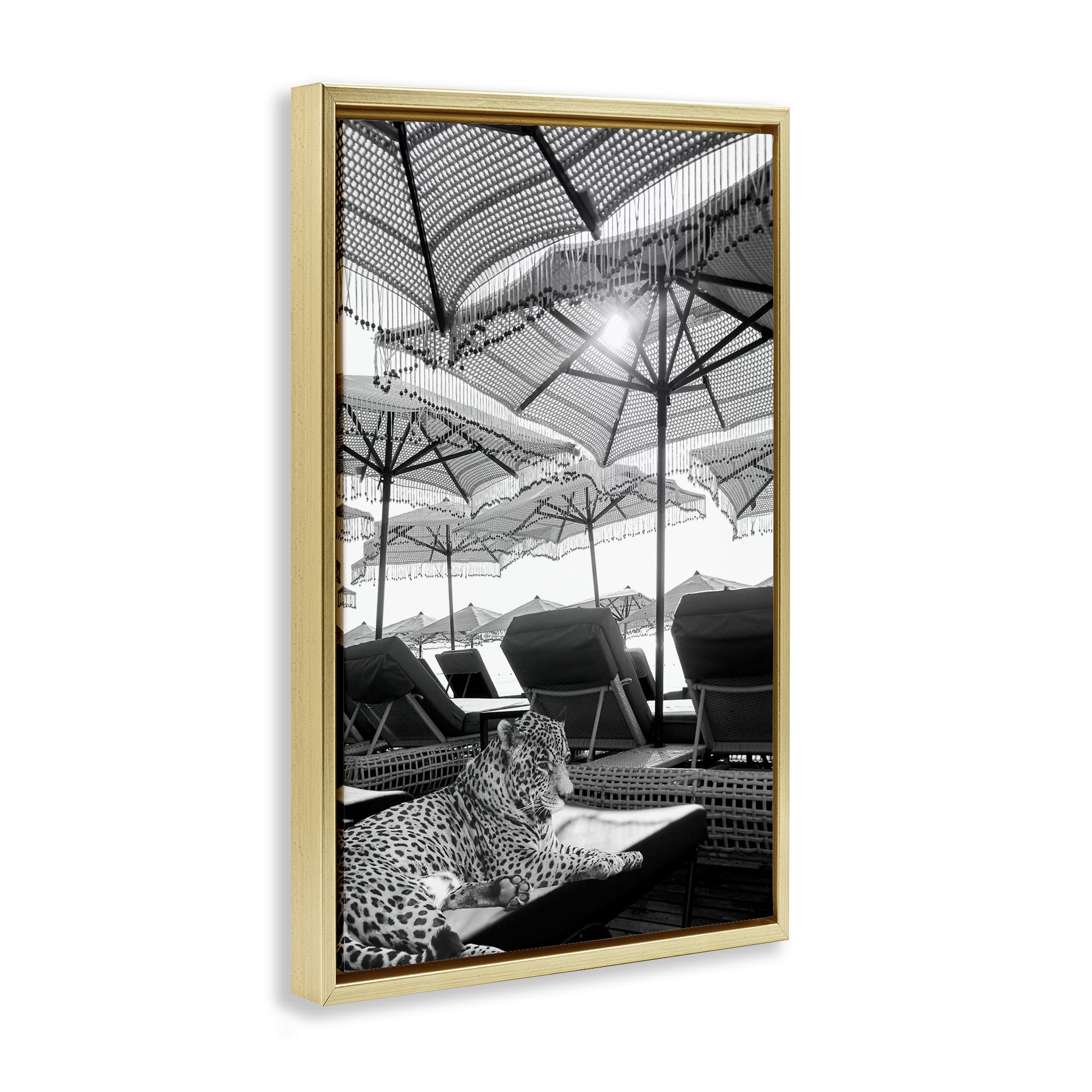 Stupell Industries Leopard On Tropical Vacation Gold Framed Floater Canvas Wall Art, design by Grotto Studios