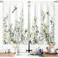 thumbnail image 2 of Sage Mint Green Eucalyptus Botanical Leaves Floral Kitchen Window Curtains Flower Leaf Small Hummingbird Window Treatment Cafe Short Curtains for Bathroom Treatment Tier Drapes 27.5x39inch, 2 of 6
