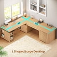 thumbnail image 6 of SEDETA 67" Fluted L Shaped Electric Standing Desk, Convertible Height Adjustable Sit Stand Desk with File Drawers, Storage Cabinet, Monitor Shelf & Charging Port, Oak, 6 of 9