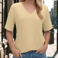 thumbnail image 2 of vigerkar Summer Tops for Women 2025 Women Casual Fashion Solid Color V Neck Short Sleeved T Shirt Basic Beige, L, 2 of 7