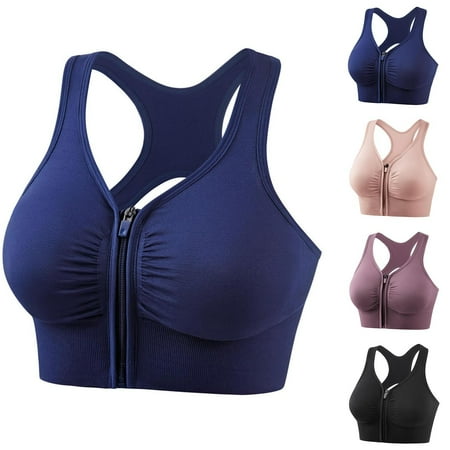 DDAPJ pyju Womens High Impact Sports Bras Wireless Post Surgery Bra Zip Front Padded Yoga Bras for Workout Fitness Flash Sales of The Day Pink XL
