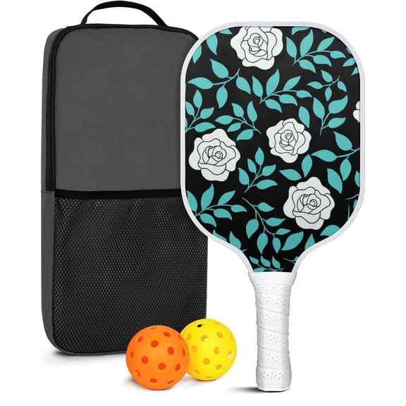 Pickleball Paddles Set Of 1, Fiberglass Surface, Rose Flowers Print, 1 Paddle, 2 Balls & Bag