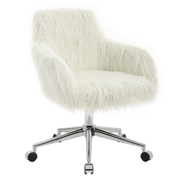 Linon Fiona Faux Fur Office Chair,16-20 in. Adjustable Seat Height, Multiple Colors