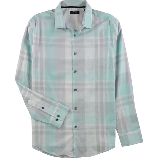 Alfani Mens Derby Plaid LS Button Up Shirt, Green, Large