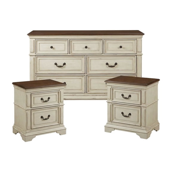 New Classic Furniture Anastasia 3-Pc Wood Bedroom Set with Dresser in Ant. White
