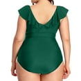 thumbnail image 3 of Huesdet Women's Tummy Control Swimsuits Slimming Cute One Piece Bathing Suit Ruffle V Neck Swimwear[GN1,L], 3 of 6