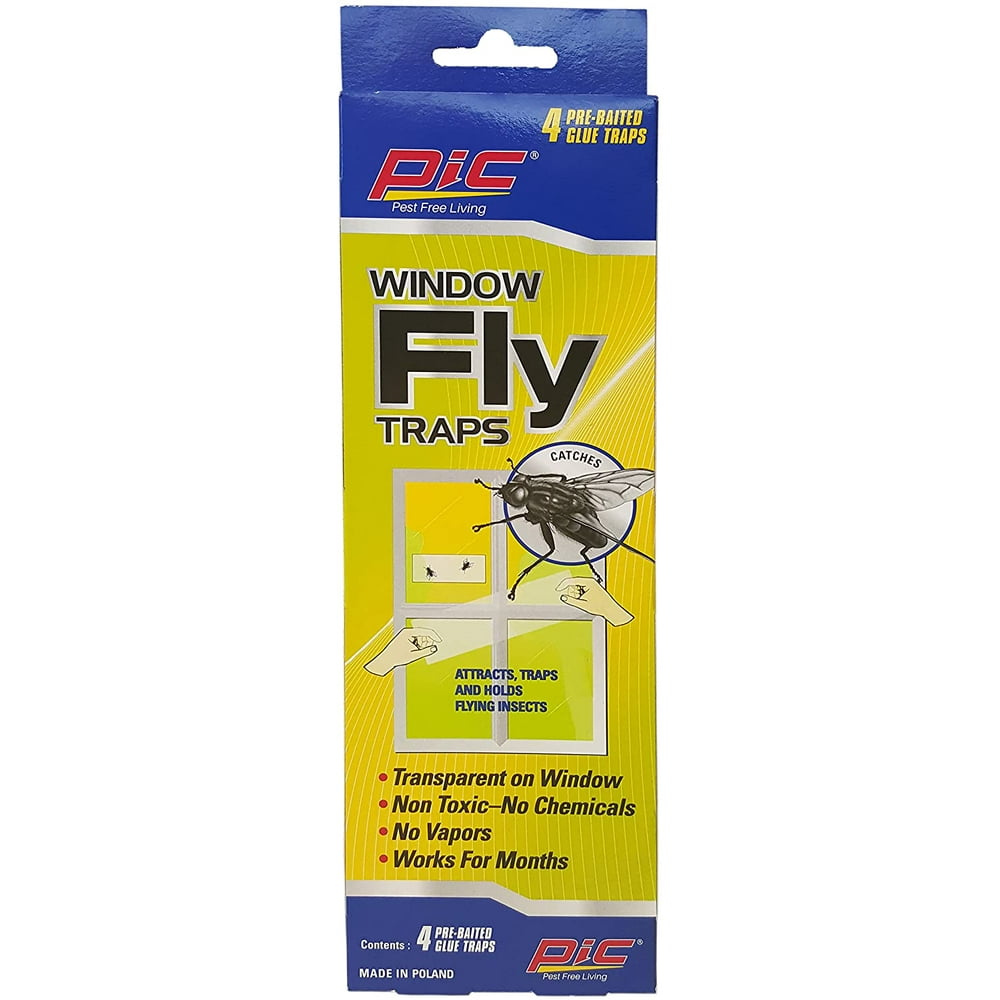 Pic® Window Fly Trap, Pack of 4 Translucent Traps with Sticky Adhesive