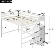 Euroco Modern Wood Full Size Loft Bed with Storage Wardrobe and Shelves for Kids Teens, White