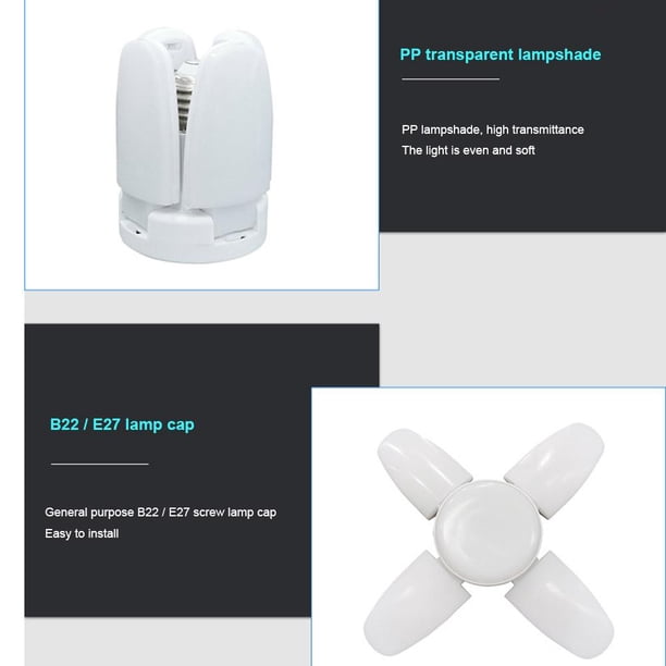 Lámpara 6500K LED Lámparas de garaje deformables E27 Luces de techo plegables (175-265V)