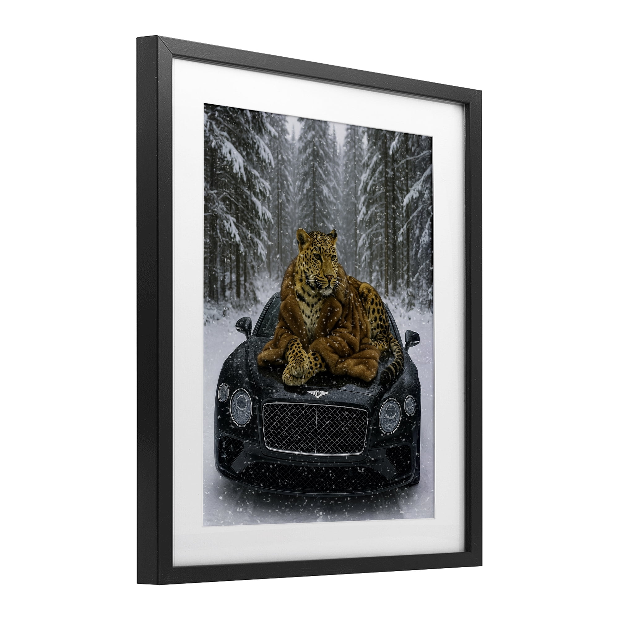 Stupell Industries Luxurious Leopard Winter Woods Black Framed Print Under Glass, design by Grotto Studios