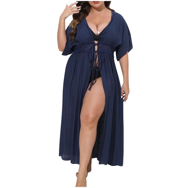 Lace Trim Kimono Cardigan, Beach Cover Up for Swimsuit, Lightweight Summer Plus Size Sun Protection Outerwear, Boho Lace Patchwork Short Sleeve Open Front