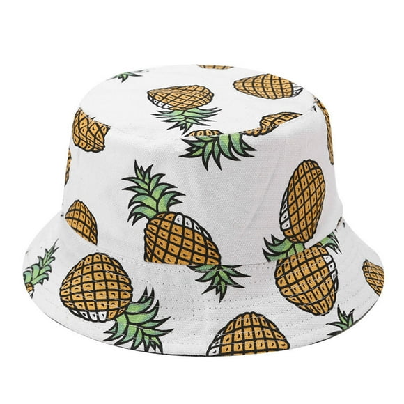 KAKOWELY Sombrero de pescador con estampado de piña para fiesta hawaiana, moderno, protector solar, para viajes y actividades al aire libre (blanco)