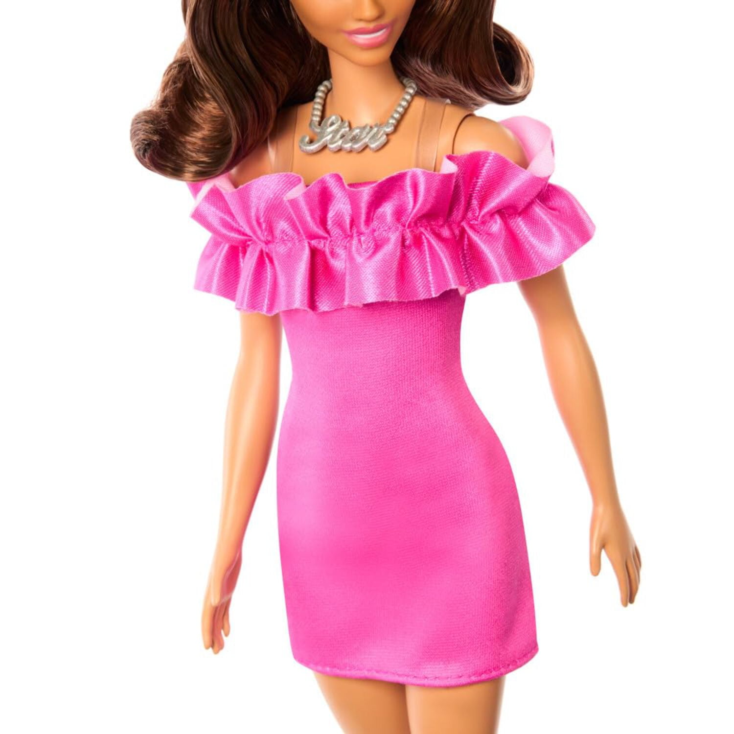 Barbie Collectable Fashion Doll with Brown Wavy Hair Half-Up Half-Down & Pink Dress