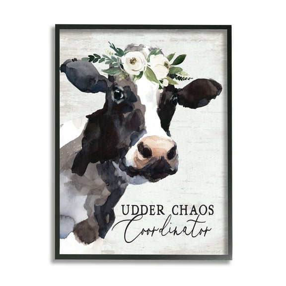 Stupell Industries Udder Chaos Coordinator Phrase Animals & Insects Painting Black Framed Art Print Wall Art, 11 x 14