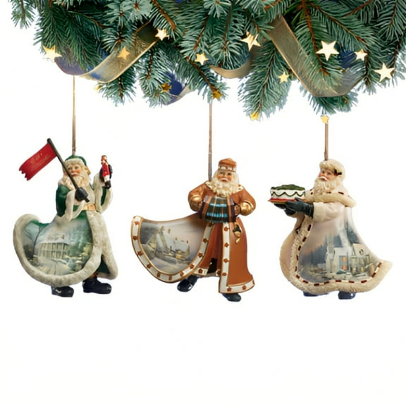 The Ashton-Drake Galleries Victorian Winter Scenes Santas Ornament Collection Issue #12 Painter of Light Artistry Christmas Decoration Set of 3 by Thomas Kinkade 12-inches