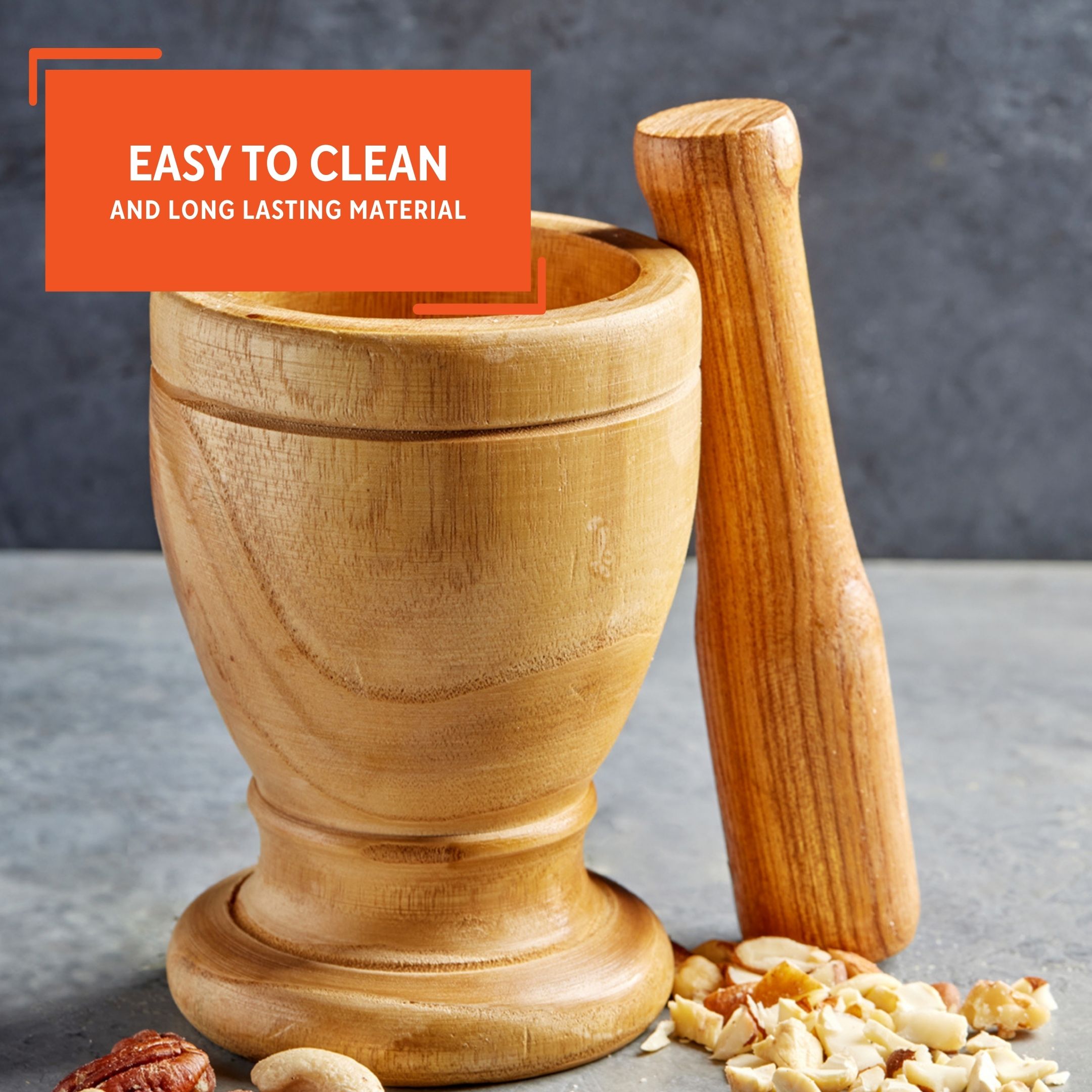 Imusa Small Traditional Wood Mortar and Pestle, Beige - image 5 of 11