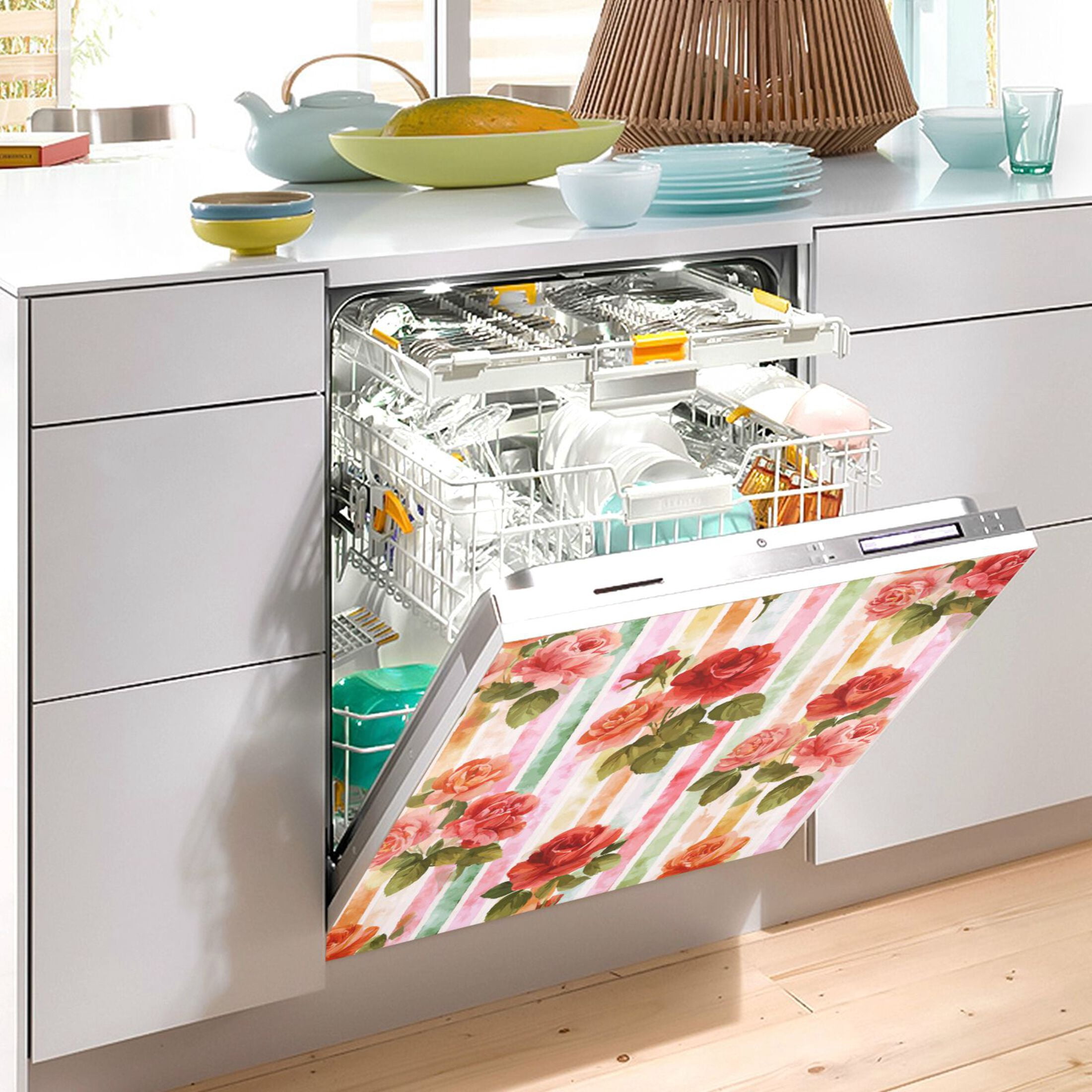 Dishwasher Magnetic Refrigerator Magnet Cover Sticker Home Decorative 23"x26" Roses on A Rainbow Background