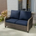thumbnail image 2 of COOS BAY Outdoor Patio Brown Wicker Rattan Loveseat Sofa with Blue Cushions for Backyard, Balcony and Deck, 2 of 9
