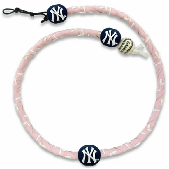 New York Yankees Collier de Baseball en Cuir Rose avec Corde Frozen