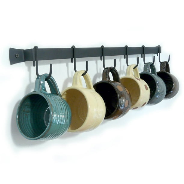 Wall Mounted Wrought Iron Mug Rack 24 With 6 Cup Hooks By Modern Artisans Com - Distressed Metal Wall Mug Rack Wall Mounted Wrought Iron Mug Rack 24 With 6 Cup Hooks By Modern Artisans Com - Distressed Metal Wall Mug Rack