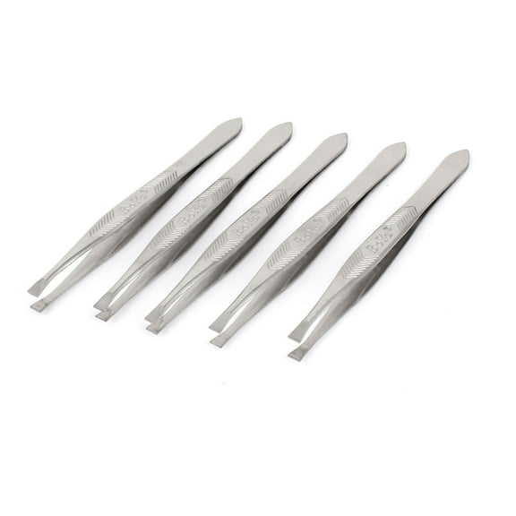 5 PCS Eyebrow Hair Removal Tweezers - Metal Straight Flat Tip Ladies Makeup Cosmetic Tool